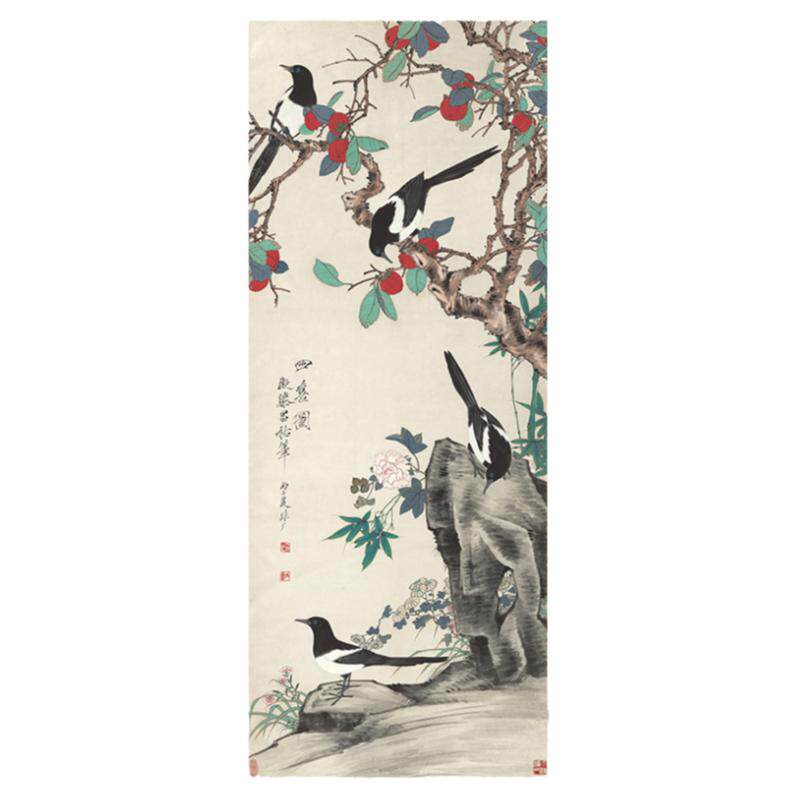 于非庵四喜图工笔花鸟国画