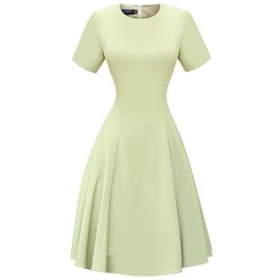 短袖复古设计感绿色小众别致连衣裙夏垂感温柔气质收腰显瘦a字裙