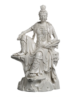 戴玉堂 林政国陶瓷摆件《水月观音 草木灰》德化白瓷家用佛像供奉