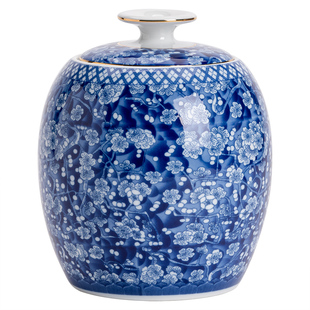 茶叶罐陶瓷密封罐家用半斤装储存复古青花将军罐茶叶包装礼盒空罐