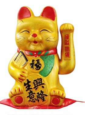 电动摇手金色招财猫摆件前台