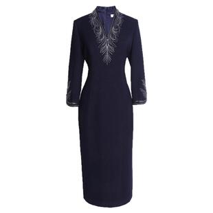 JAN AN NO简爱诺中式V领金银线手工刺绣礼服连衣裙春夏J2060287LQ