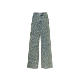 [迪丽热巴同款]RODERIC WONG秋季款休闲镭射烧花牛仔裤直筒裤轻奢