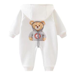 男宝宝连体衣春秋套装新生儿纯棉满月婴儿衣服秋冬加绒哈衣爬服女