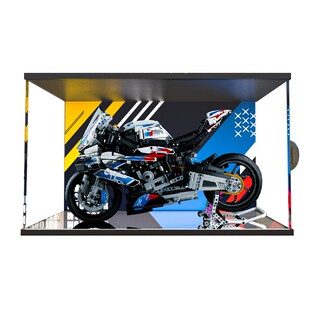 适用乐高42130宝马摩托车M1000RR亚克力展示盒射灯喷绘车模收纳盒