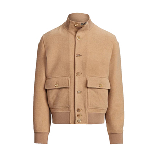 贝克汉姆RL同款老钱风羊毛短外套男秋冬紫标休闲飞行夹克毛呢大衣