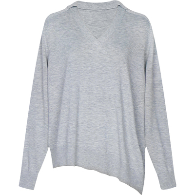 superr 四色基础百搭V领polo不对称下摆长袖针织外套女套头衫