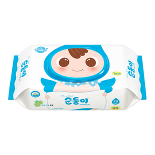 顺顺儿韩国进口婴儿湿巾手口屁屁专用宝宝无香湿纸巾蓝色带盖10包