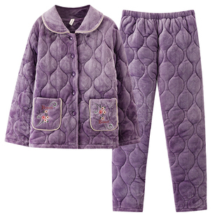 6XL特大码法兰绒夹棉睡衣女冬胖人加肥加大码240斤胖mm保暖超大号