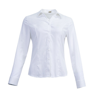 职业白色衬衫女长袖V领修身不易皱大学生答辩教师正装工作服衬衣