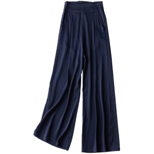 真丝弹力双乔缎阔腿裤女春夏薄款长裤纯色垂感免舒适休闲裤桑蚕丝