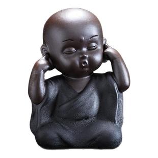 紫砂茶宠四不小和尚沙弥创意招财茶道卡通不说不看茶玩茶盘小摆件