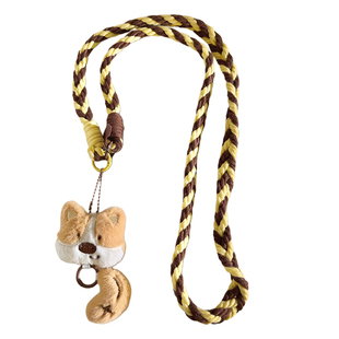 毛绒挂件小猫柯基小狗尾巴公仔学生包挂饰玩偶手机挂件尼龙线材编织斜跨长绳多功能户外ccd便携背带可爱女款