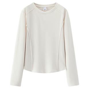 森马长袖T恤女冬鱼骨分割上衣正肩修身纯色2025新款显瘦软糯衣服
