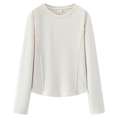 森马鱼骨分割正肩修身长袖T恤女