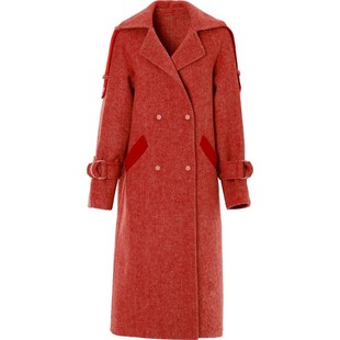 DPLAY2025年冬季新款红色双面呢子大衣长款绵羊毛好看气质外套