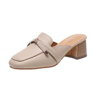 小码拖鞋女32码33春秋时尚包头半拖粗跟百搭舒适蝴蝶结网红穆勒鞋