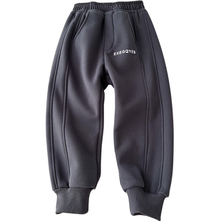 男童时尚加绒卫裤~秋冬季中大童一体绒运动裤加厚棉裤收口长裤子