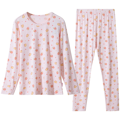 舒雅秋冬女童印花莫代尔保暖套装