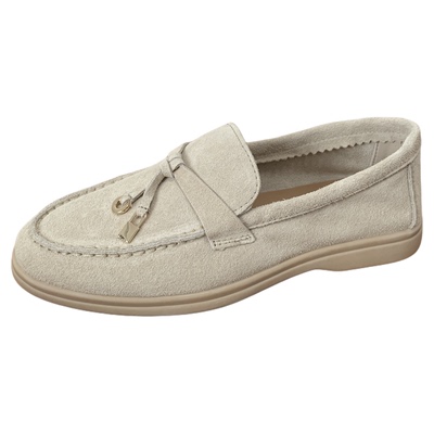 休闲反绒皮一脚蹬平底乐福女鞋