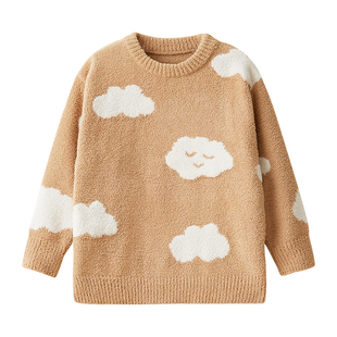 红豆儿童毛衣秋冬新款半边绒上衣男童女童打底保暖红色针织毛衫厚