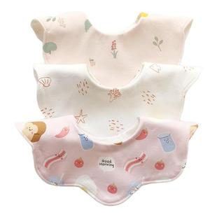 婴儿童360度双层纯棉防水接口水巾宝宝花朵a类小围嘴围巾假领子