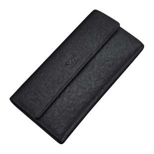 七匹狼男士长款钱包真皮按扣三折直款钱夹纯头层牛皮带扣票夹软皮