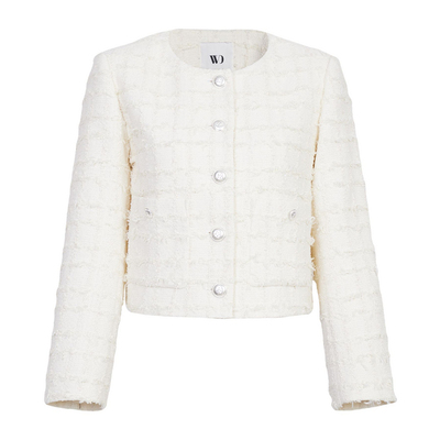 婉甸2026春季新品古瓷白肌理方格法式女士小香风短外套1251O04YJ1