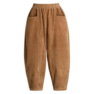 灯芯绒阔腿九分萝卜裤女宽松高腰哈伦裤秋冬条绒休闲灯笼裤加绒厚
