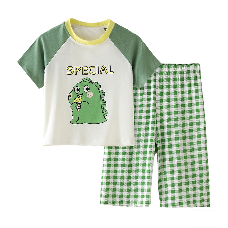 儿童睡衣莫代尔夏季家居服男孩宝宝空调服薄款卡通撞色宽松女套装