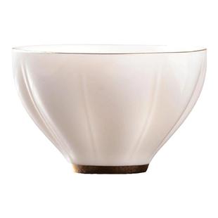 茶具高档杯子羊脂玉瓷主人杯单杯大号陶瓷花瓣茶杯汝瓷品茗杯茶盏