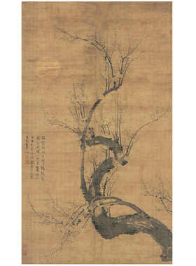 元代王冕月下梅花图国画真迹复制