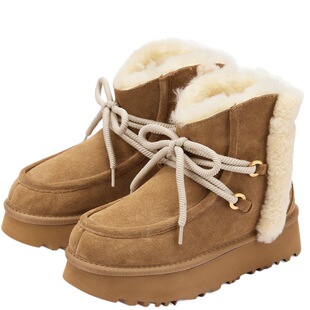 73hours女鞋挪威印象冬季新款棕色厚底加绒保暖雪地靴毛毛鞋