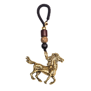 黄铜骏马汽车钥匙扣小挂件属相马菩提挂绳吊坠挂饰品男女个性创意