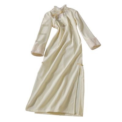 白色旗袍加绒加厚过冬订婚小个子