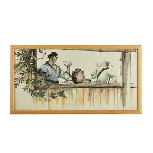 画说金庸 李志清人物框画 喝酒款 金庸武侠小说图书周边  高档卡纸  实木画框  创意摆件 天龙八部  原木色 红木色两款可选