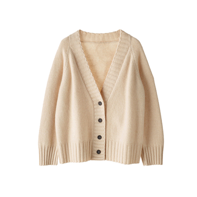 HE MA家款四股织BABY山羊绒针织开衫女V领中长款加厚外套秋冬新款