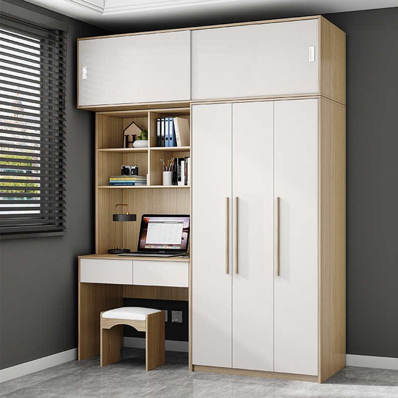 新中式儿童学习写字台一体连体书桌柜电脑桌带衣柜加书柜书架组合