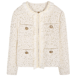 落落狷介深冬独特超好看外套2025年新款白色小香风毛呢外套女夹棉