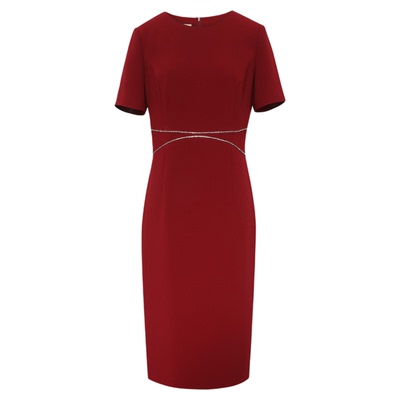 【霓裳曲】粉蓝衣橱2025夏新款精致钻链直筒红色宴会礼服连衣裙女