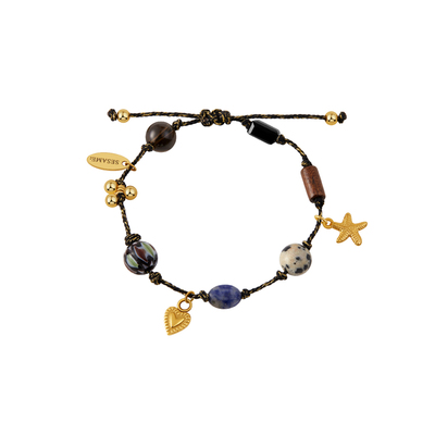 「新年礼物」波西米亚风天然石可调节编织细手链水晶小众爱心手饰