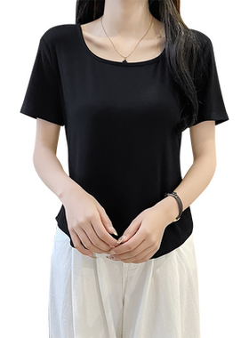 加肥加大码U领短袖T恤女2026新款夏季胖mm200斤宽松显瘦遮肉上衣