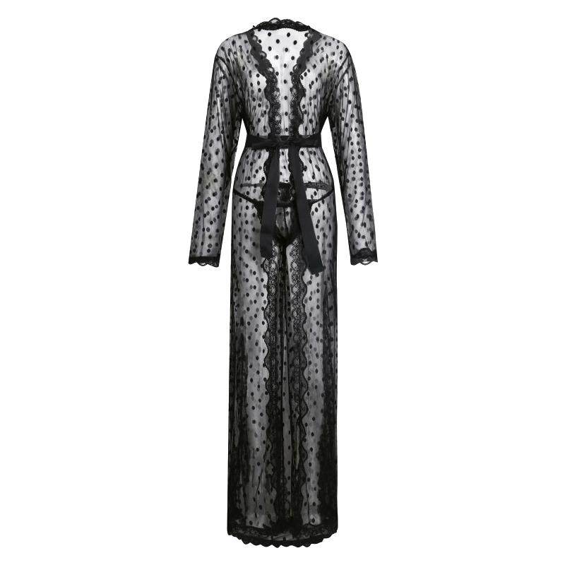 男士性感蕾丝开叉丁裤浴袍居家服透明浴袍套装长款拖地睡袍送内裤