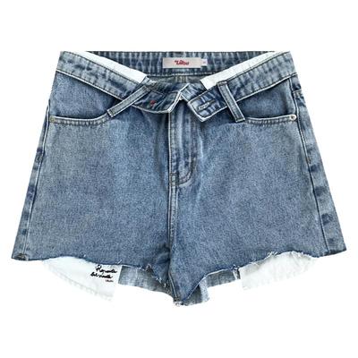 设计感薄夏牛仔短裤翻腰A字毛边