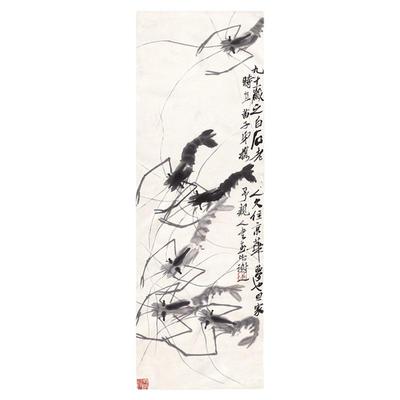 齐白石国画虾趣图复古写生装裱