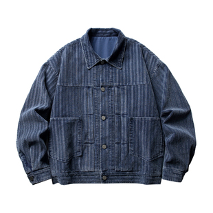 雾撞山野复古灯芯绒翻领夹克男多口袋工装设计感日系宽松休闲外套