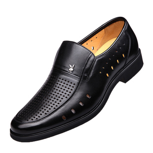 2025夏季新款凉鞋男士镂空内增高凉皮鞋男真皮透气商务休闲洞洞鞋
