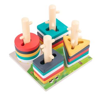 蒙氏几何形状套柱配对认知图形智力板 儿童早教益智积木玩具1-3岁