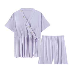 带胸垫短袖莫代尔月子服夏季薄款哺乳睡衣产后喂奶产妇孕妇家居服