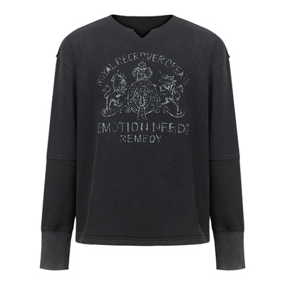 Remedy 美式复古做旧印花长袖T恤男女街头boxy短宽华夫格休闲上衣